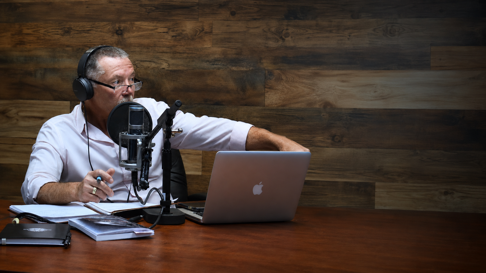 Al Richards recording The AR Podcast